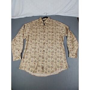 Vintage Woolrich Fishing Lure Print Shirt Beige 90s Outdoors L